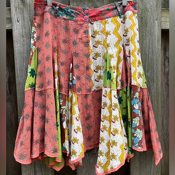 Lux Patchwork Fairy Festive Floral Scroll Color Block Skirt Sz 11 - Picture 2 of 5